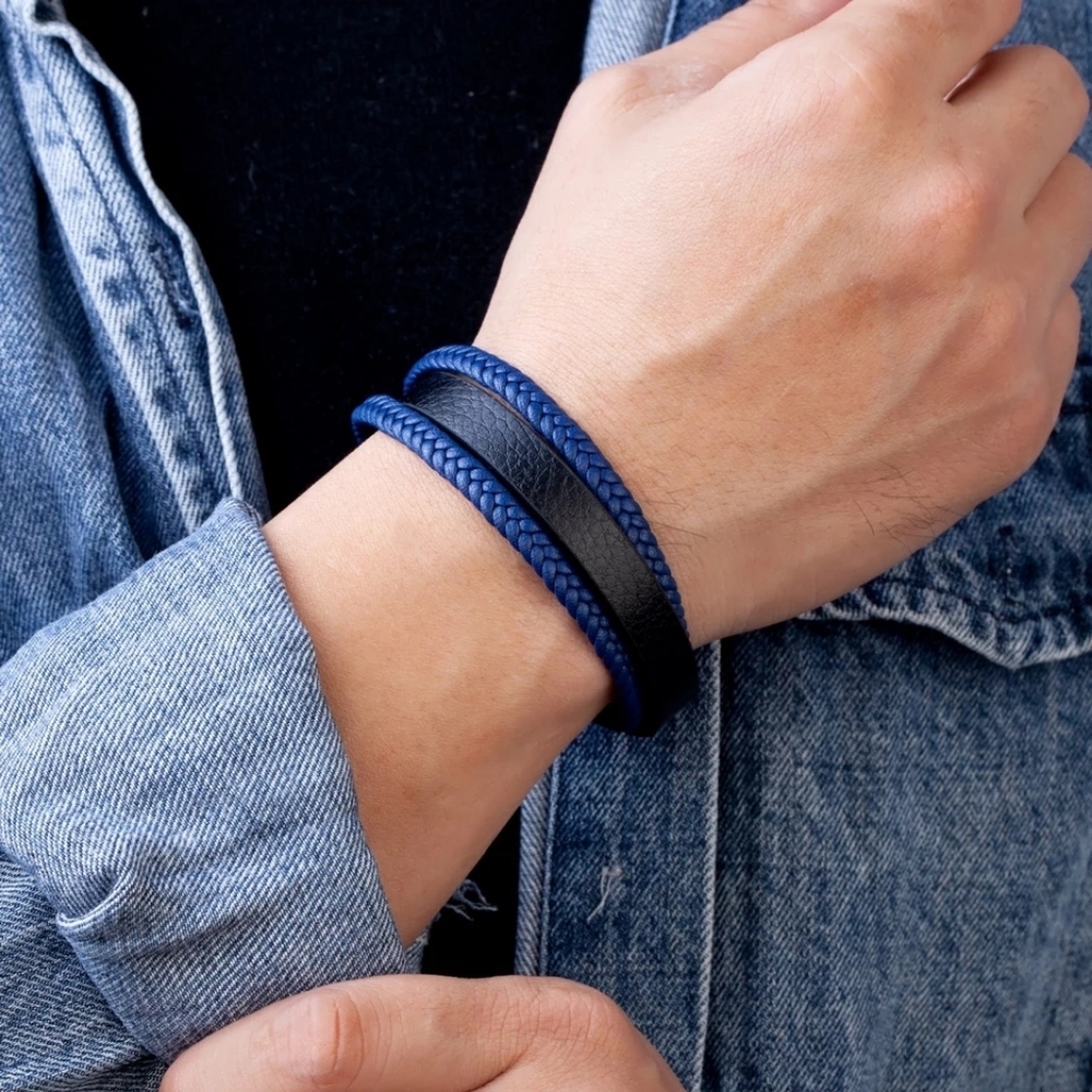 Men's leather braided multilayer rope brac…